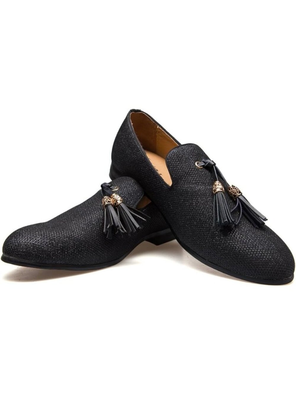🆕Men's Black Vintage Velvet Embroidery Noble Loafer Shoes Slip-on Tassel